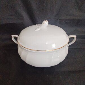 Mikasa Wedding Band Gold Fine White China Soup Terrain Serving Bowl Lid L9709